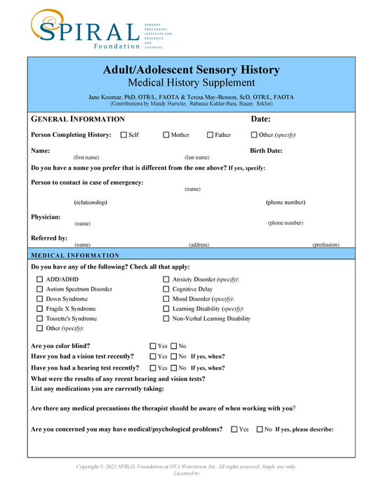 ASH: Medical History Supplement (Digital, English)