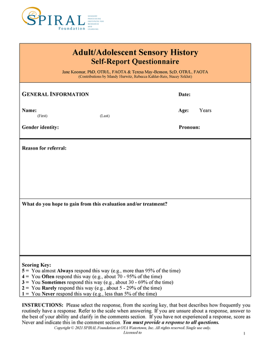 ASH: Self-Report Questionnaire (Digital, English)