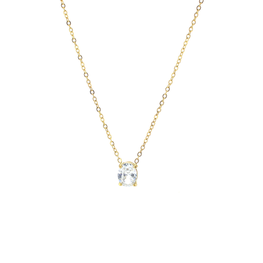 Two-strand gold-tone necklace with square blue crystal centerpiece