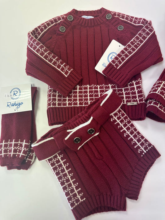 AW Rahigo Burgundy & Cream  Socks Boys