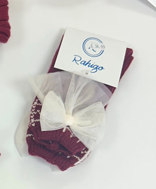 AW Rahigo Girls Burgundy  Socks with Bow