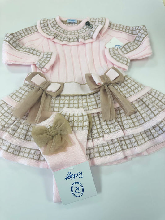 AW Rahigo Pink & Camel Drop waist Dress