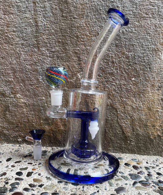 Awesome! Thick Glass 9.5" Rig Shower Perc. 2 - 14mm Bowls - Blu on You