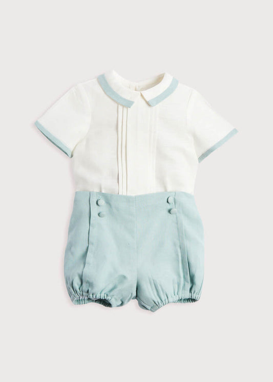 Baby Boy Celebration Teal Linen Bloomers and Shirt Set (12mths-3yrs) SETS from Pepa London