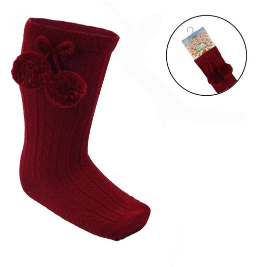 Baby Knee High Pom Pom Socks Burgundy