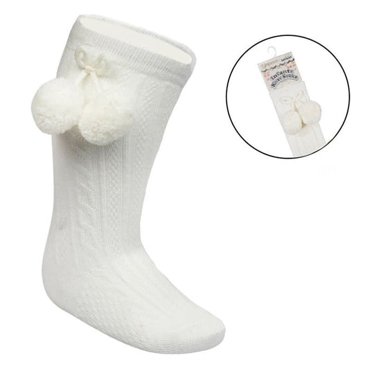 Baby Knee High Pom Pom Socks Cream