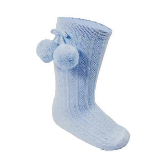 Baby Knee High Pom Pom Socks Pale Blue