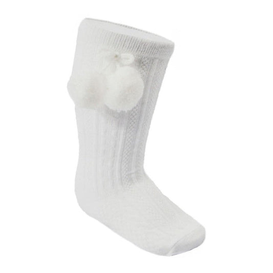 Baby Knee High Pom Pom Socks White