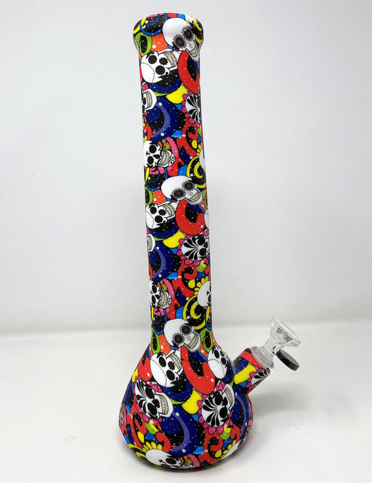 Beaker Silicone Detachable Best 13.5" Bong Marti Gras Skull Design