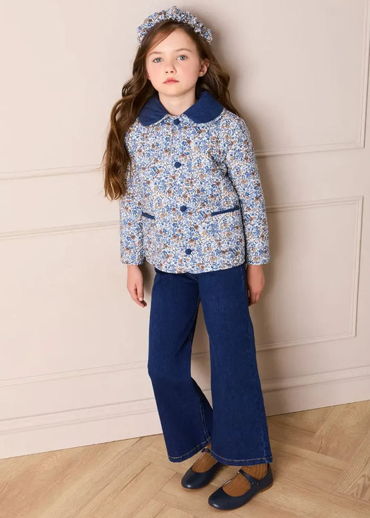 Beatrice Floral Reversible Quilted Jacket in Blue (3-10yrs) COATS from Pepa London