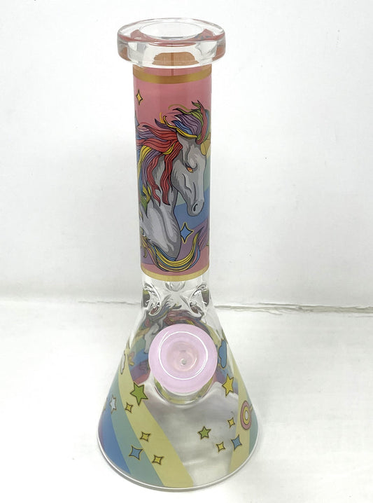 Beautiful Colorful Unicorn Design 10" Thick Glass Beaker bong