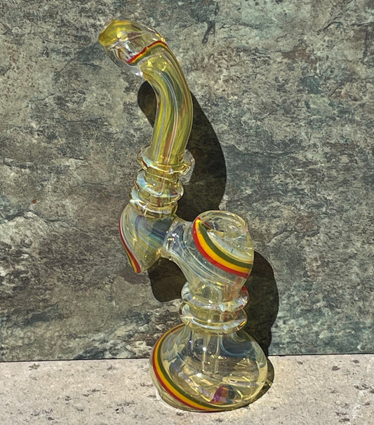 Beautiful Fumed Thick Glass 8.5" Bubbler with Rasta Colors Design