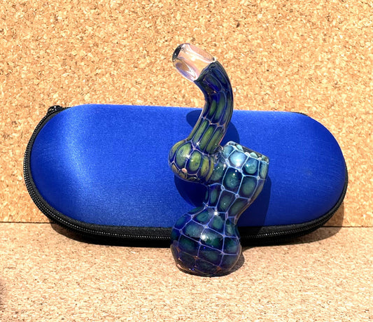 Beautiful Handmade Design Thick Glass 5 1/4" Bubbler w/Zipper Padded Hard Case