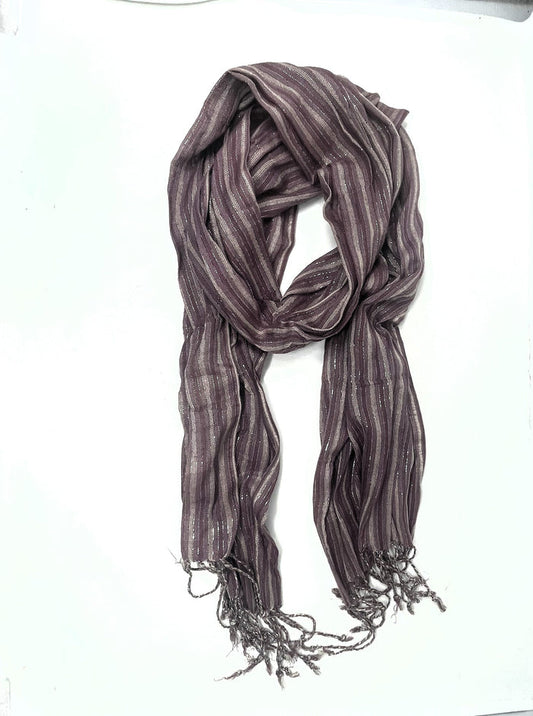 Beautiful Lilac, Plum with Silver Stripes Thin & Lightweight Fashion Scarf