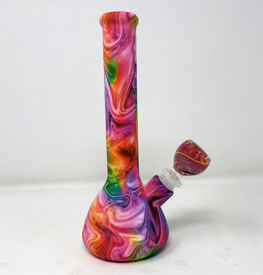 Beautiful Multi Color Swirl Design Thick Silicone Detachable Unbreakable 8.5 Bong