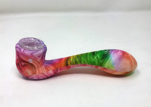 Beautiful Multi Color Swirl Silicone 5.5" Sherlock Hand Pipe Bowl