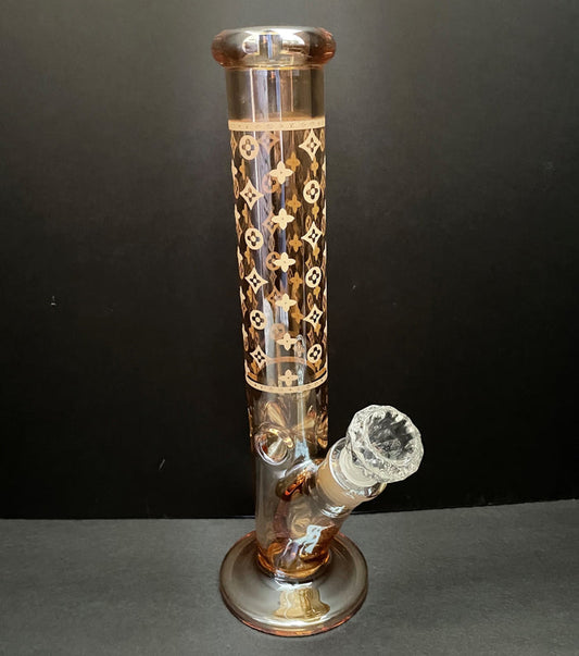 Beautiful Shimmering Champagne Thick Glass Straight Bong Thick Clear Large Bowl