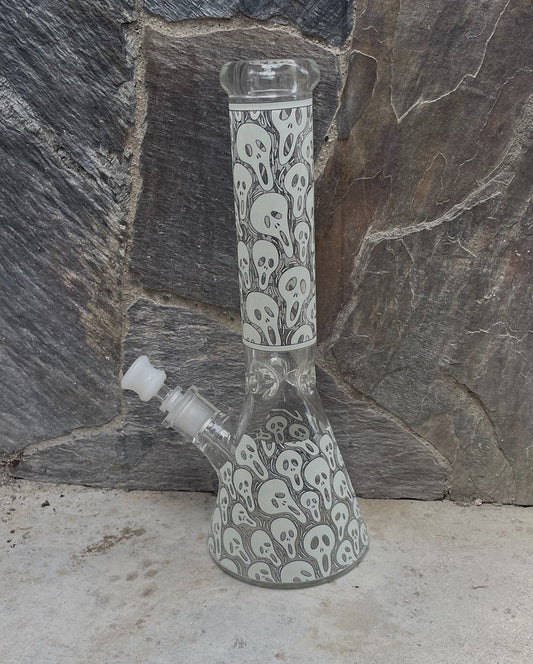 Best 14" Thick Heavy Glass Beaker Bong Glow in the Dark Skulls