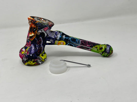 Best 7" Hammer Silicone Bubbler Hand Pipe with Glass Bowl