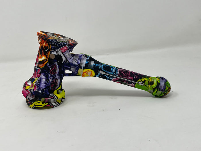 Best 7" Hammer Silicone Bubbler Hand Pipe with Glass Bowl