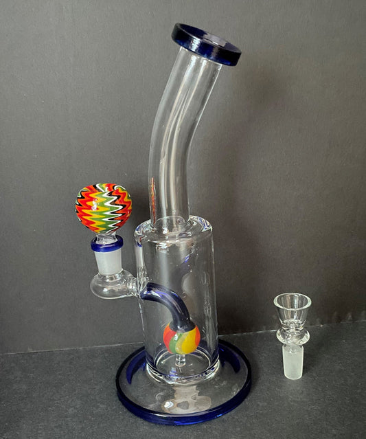 Best 9.5" Tick Glass Rig with Colored Ball inside 2 - 14mm bowls