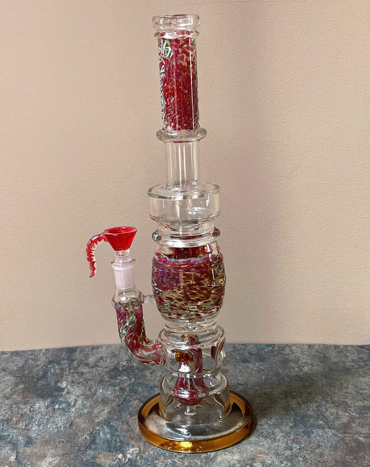 Best Handmade Thick Glass 13.5" Straight Rig Shower Perc 14mm Horn Bowl