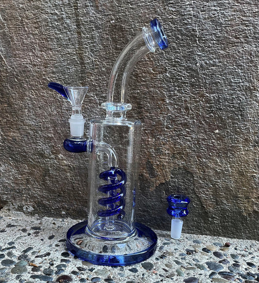 Best Thick Glass 10" Rig Blue Coil Perc 2 - 14m Bowls