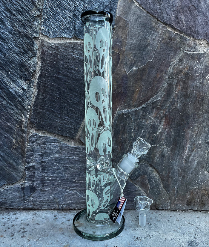 Best Thick Heavy 15.5" Straight Bong W/Glow in the Dark Skulls 2 - Bowls