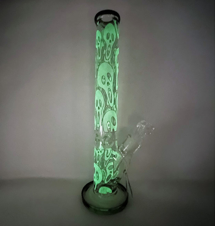 Best Thick Heavy 15.5" Straight Bong W/Glow in the Dark Skulls 2 - Bowls