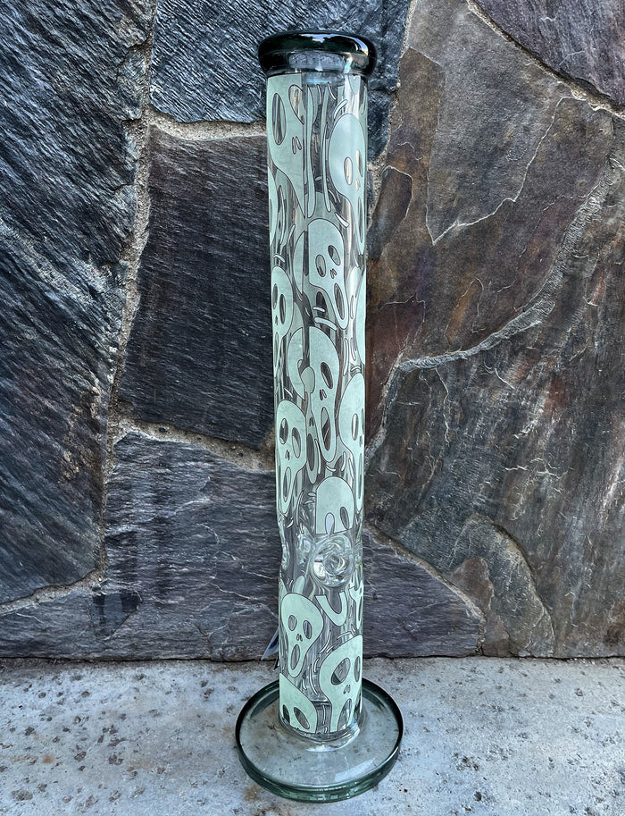 Best Thick Heavy 15.5" Straight Bong W/Glow in the Dark Skulls 2 - Bowls