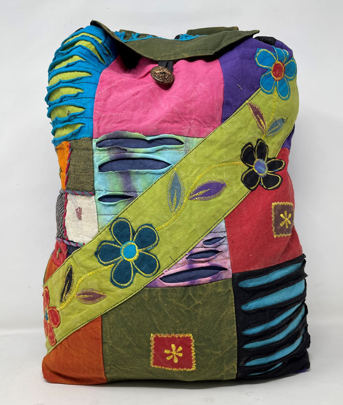 Burst of Colors - Large Cotton Backpack - Flower Power Sash, Colors May Vary