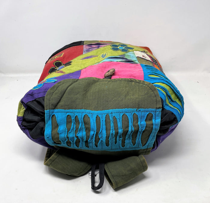 Burst of Colors - Large Cotton Backpack - Flower Power Sash, Colors May Vary