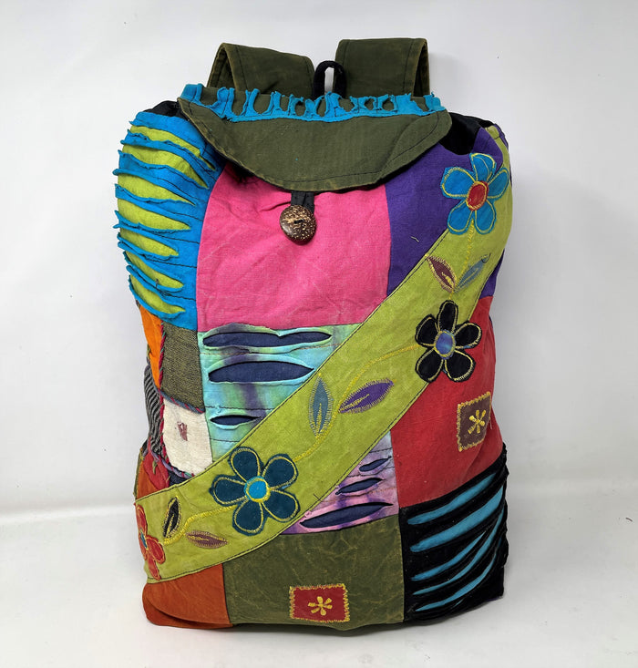 Burst of Colors - Large Cotton Backpack - Flower Power Sash, Colors May Vary