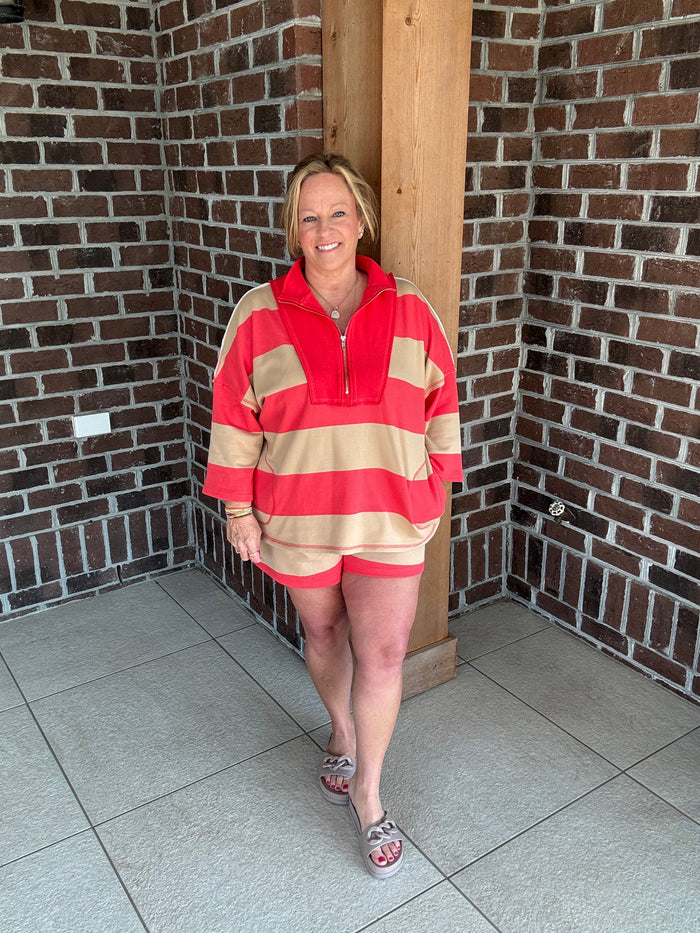Coral & Sand Striped Short-Stitch & Co