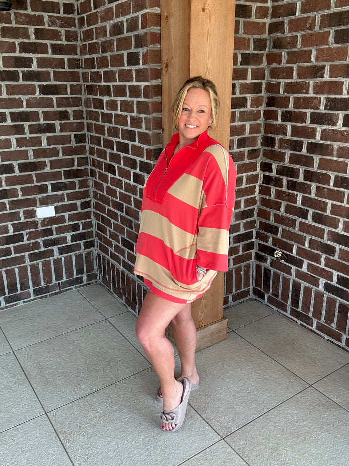 Coral & Sand Striped Short-Stitch & Co