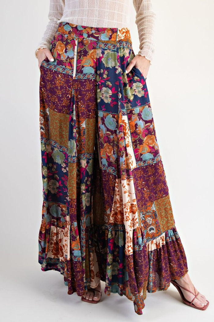 Easel Patch Printed Gauze Palazzo Pants