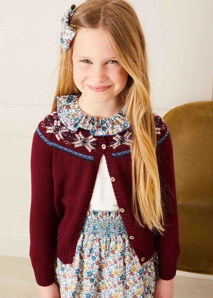 Fair Isle Cardigan in Burgundy (12mths-10yrs) KNITWEAR from Pepa London