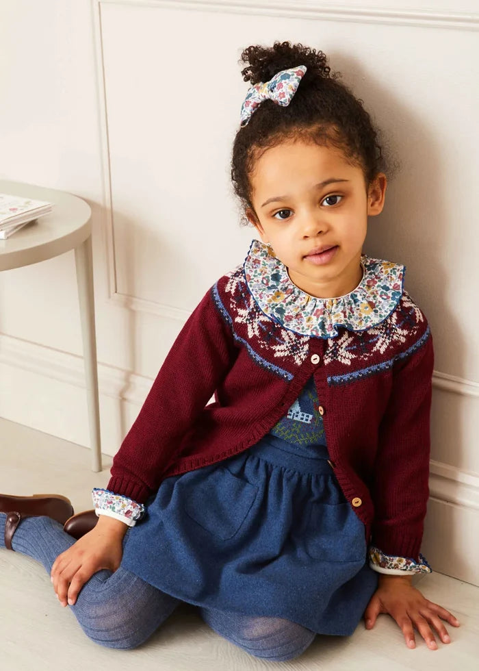 Fair Isle Cardigan in Burgundy (12mths-10yrs) KNITWEAR from Pepa London