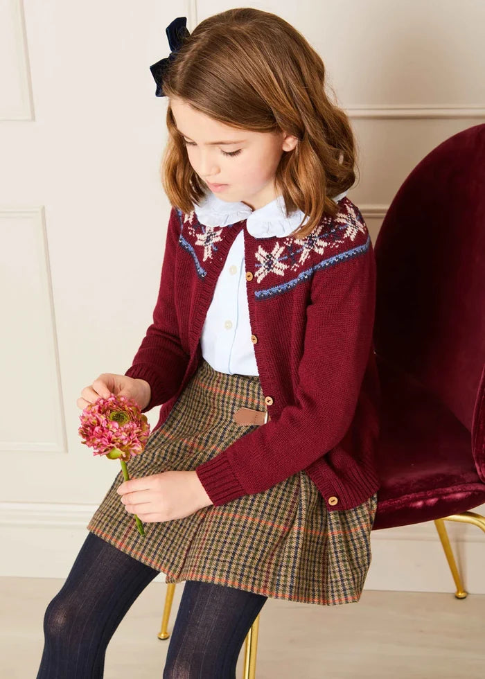 Fair Isle Cardigan in Burgundy (12mths-10yrs) KNITWEAR from Pepa London