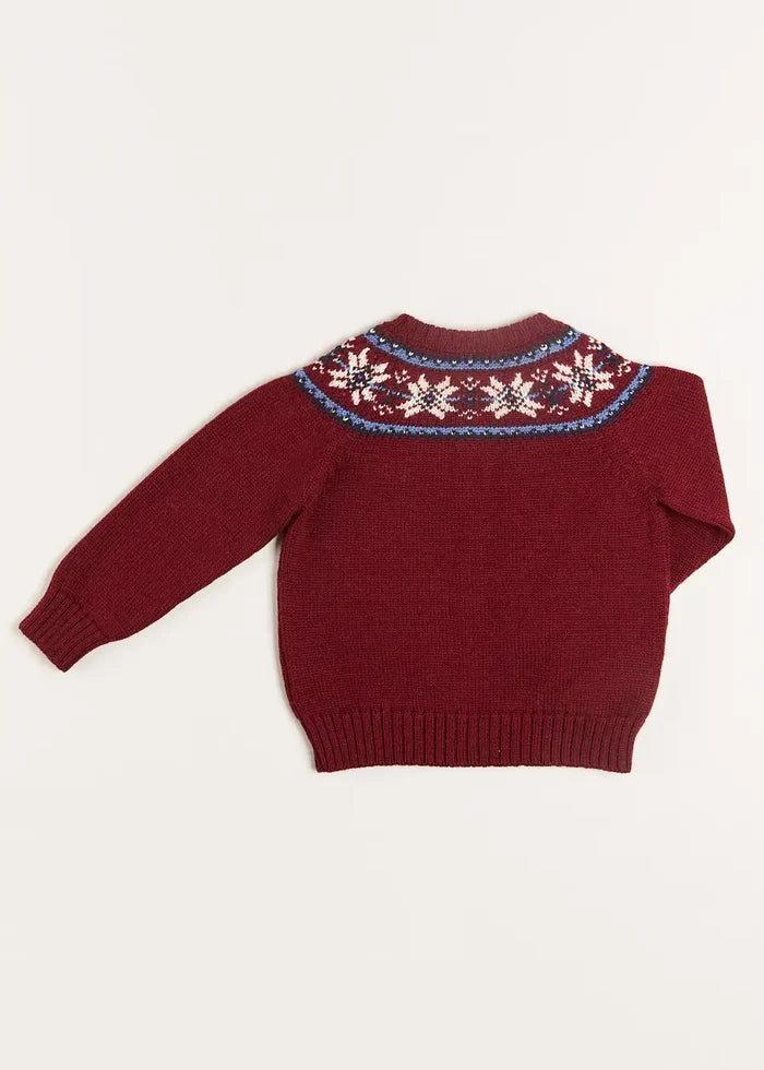 Fair Isle Cardigan in Burgundy (12mths-10yrs) KNITWEAR from Pepa London