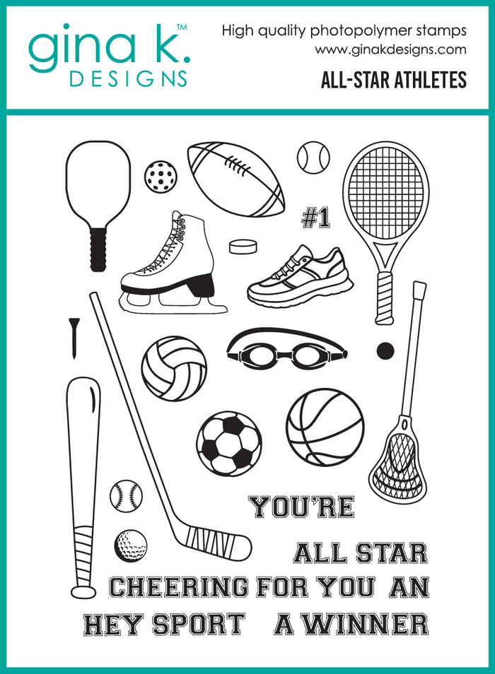Gina K. Designs - Stamp &amp; Die Set - All-Star Athletes. Set by Beth Silaika. At Embellish Away in Bowmanville Ontario Canada.