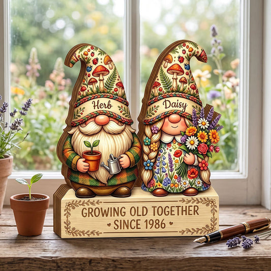 "Growing Old Together" Personalized Wooden Block - Anniversary Gift For Couples Grandparents