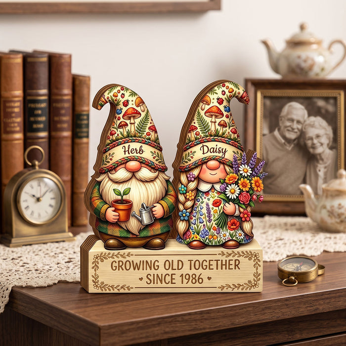 "Growing Old Together" Personalized Wooden Block - Anniversary Gift For Couples Grandparents