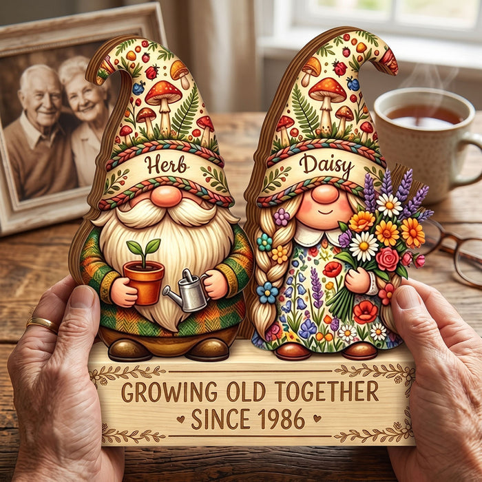 "Growing Old Together" Personalized Wooden Block - Anniversary Gift For Couples Grandparents