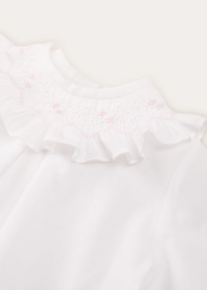 Hand Smocked Collar Long Sleeve Blouse In Baby Pink (0-12mths) BLOUSES  from Pepa London