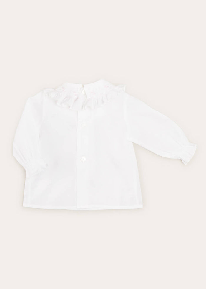 Hand Smocked Collar Long Sleeve Blouse In Baby Pink (0-12mths) BLOUSES  from Pepa London