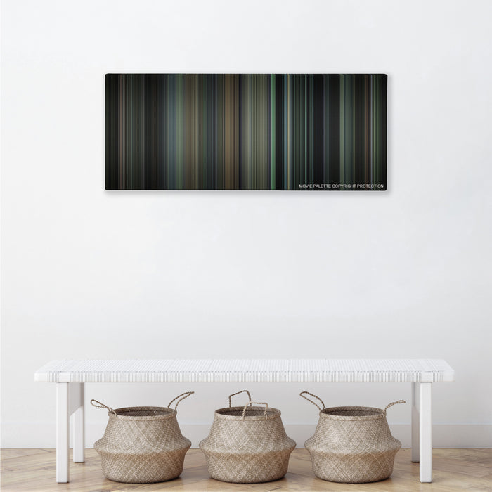 Inside Llewyn Davis color palette canvas above a white bench with three woven baskets
