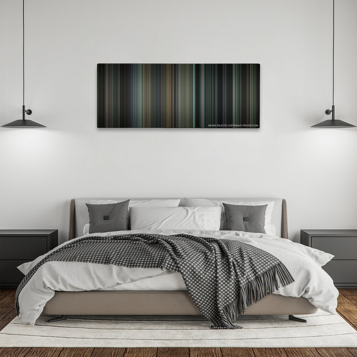 Inside Llewyn Davis color palette canvas above a bed, between two black pendant lamps