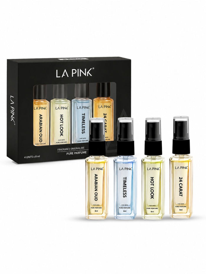 La Pink Luxury Collection Gift Set for Men Arabian Oud, Hot Look, Timeless & 24 Carat (4x8ml)