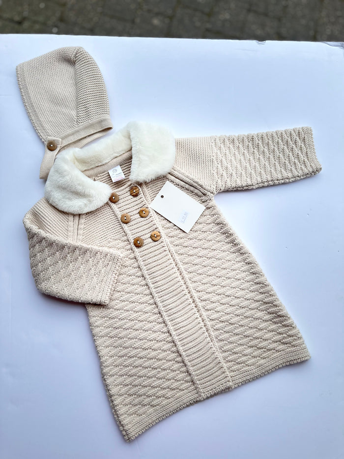 Mia Bella Luxury Knitted Matinee Coat/Jacket with Bonnet Camel